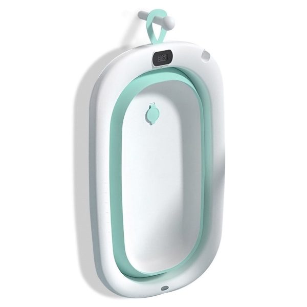 Bañera Bebé Plegable Simple con Termómetro y Cojín Reductor | Color Verde | Plegada