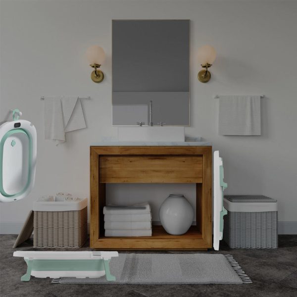 Bañera Bebé Plegable Simple con Termómetro y Cojín Reductor | Color Verde | Pasos Ventajas Plegable