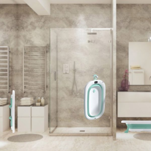 Bañera Bebé Plegable Simple con Termómetro y Cojín Reductor | Color Verde | Pasos Ventajas Plegable Baño