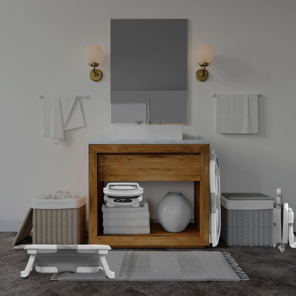 Bañera Bebé Plegable con Termómetro y Cojín Reductor | Modelo Oso | Color Gris | Ventajas Plegable