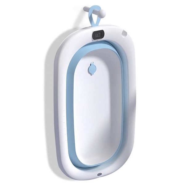 Bañera Bebé Plegable Simple con Termómetro y Cojín Reductor | Color Azul | Plegada