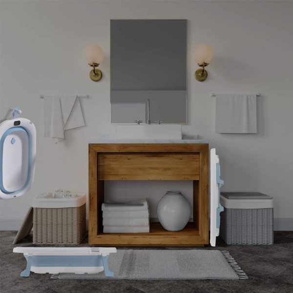Bañera Bebé Plegable Simple con Termómetro y Cojín Reductor | Color Azul | Pasos Ventajas Plegable