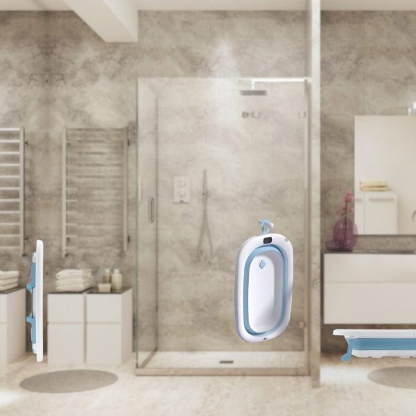 Bañera Bebé Plegable Simple con Termómetro y Cojín Reductor | Color Azul | Pasos Ventajas Plegable Baño