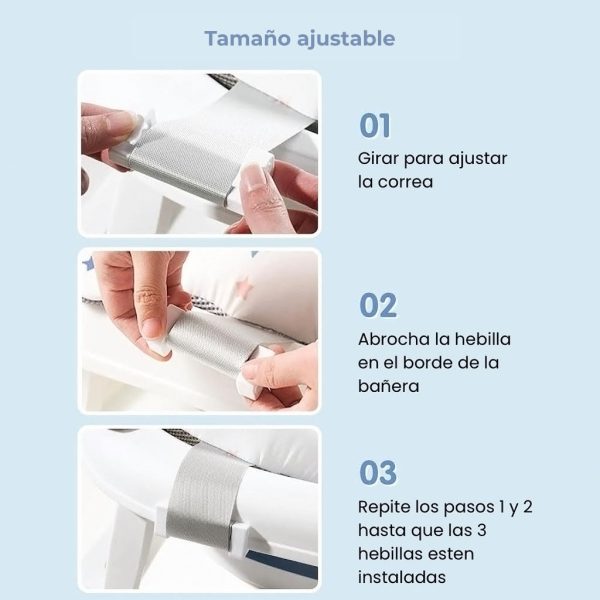 Cojín reductor para bañera bebé | Modelo Estrellitas | Detalle Ajuste