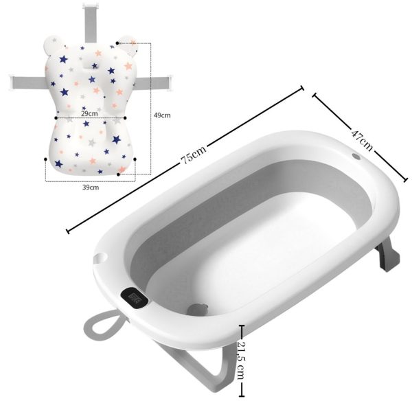 Bañera Bebé Plegable Simple con Termómetro y Cojín Reductor | Color Gris | Medidas