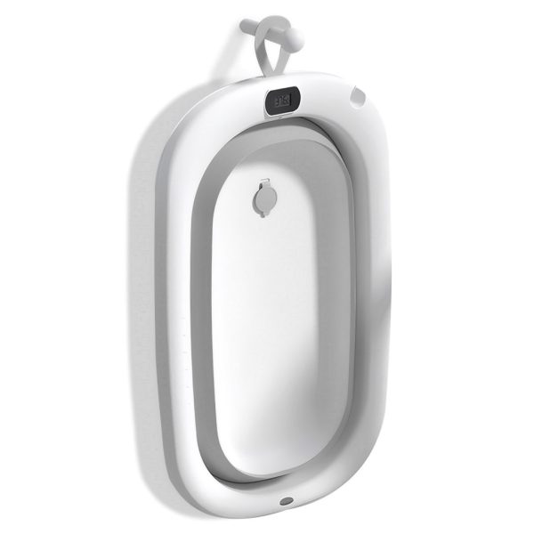 Bañera Bebé Plegable Simple con Termómetro y Cojín Reductor | Color Gris | Plegada