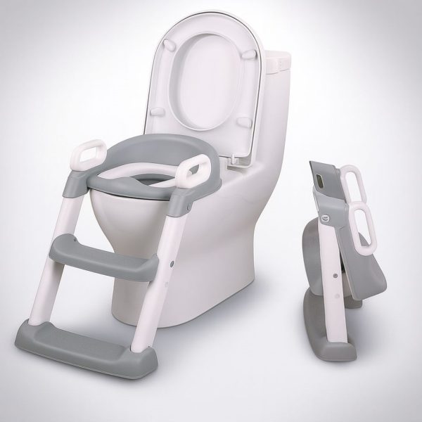 Adaptador WC infantil con escalera, color gris y blanco