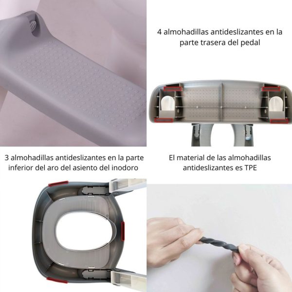 Adaptador WC infantil con escalera, color gris y blanco | Almohadilla Antideslizante