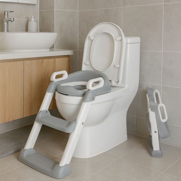 Adaptador WC infantil con escalera, color gris y blanco | Uso en Baño