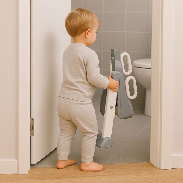 Adaptador WC infantil con escalera, color gris y blanco | Uso Niño