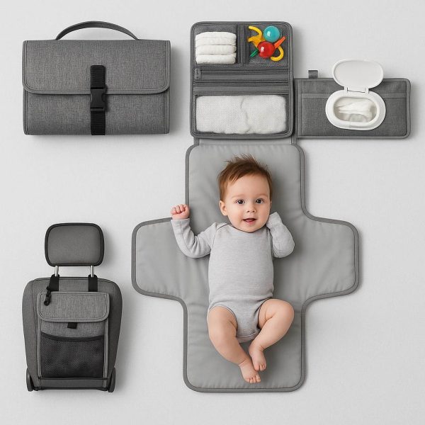 Cambiador para Bebé Portátil y Plegable, color Gris | Uso con Bebé