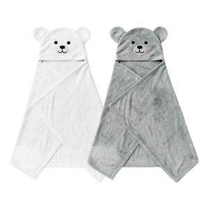 Juego de 2 toallas con capucha para bebé, color blanco y gris