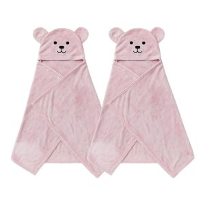 Juego de 2 toallas con capucha para bebé, color Rosa