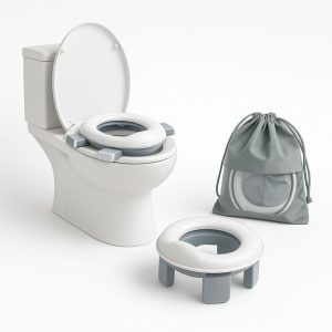 Orinal infantil multifunción plegable, color gris y blanco