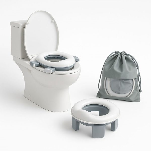 Orinal infantil multifunción plegable, color gris y blanco