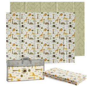 Alfombra para bebé plegable 200x150cm, reversible animales/hojas