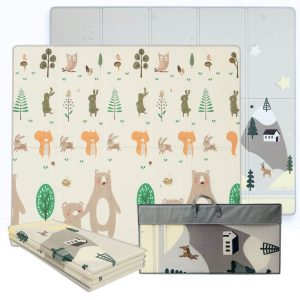 Alfombra para bebé plegable 200x180cm, reversible animales/invierno