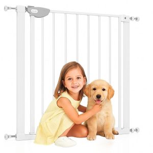 Valla de seguridad infantil y para mascotas ancho ajustable de 75cm a 84cm, color blanco