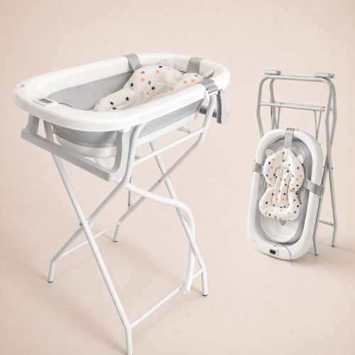 Bañera bebé plegable ESENCIAL PREMIUM con termómetro + soporte + cojín reductor, gris | Detalle Principal