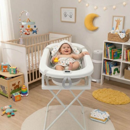Bañera bebé plegable ESENCIAL PREMIUM con termómetro + soporte + cojín reductor, gris | Detalle Bebé en Bañera