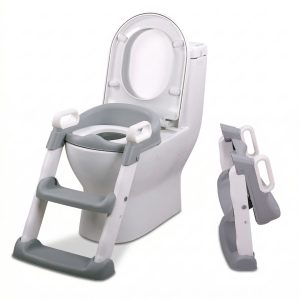Adaptador WC infantil con escalera, color gris y blanco