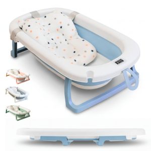 Bañera bebé plegable ESSENCE con termómetro y cojín reductor, color Azul