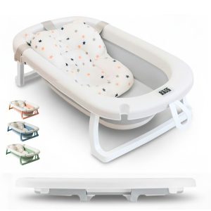 Bañera bebé plegable ESSENCE con termómetro y cojín reductor, color gris