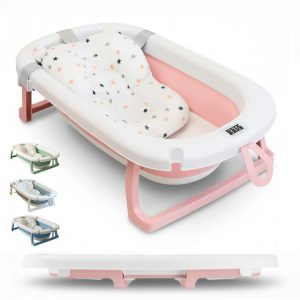 Bañera bebé plegable ESSENCE con termómetro y cojín reductor, color rosa