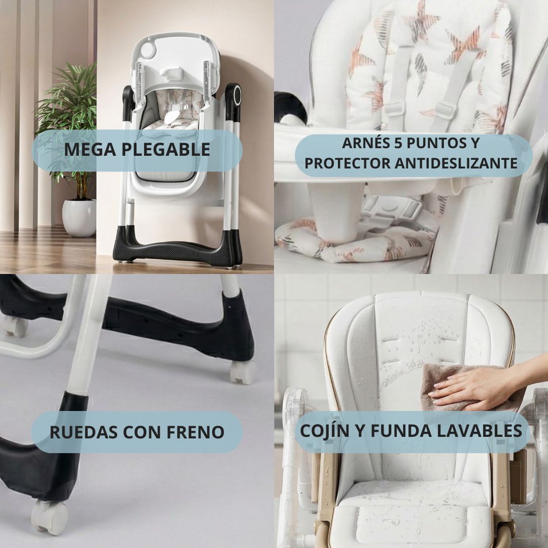 Trona evolutiva 3 en 1 para bebé, plegable y portátil, color negro - Imagen 3