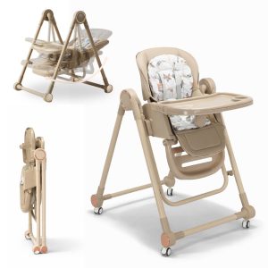 Trona evolutiva 3 en 1 para bebé, plegable y portátil, color marrón