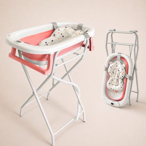 Bañera bebé plegable ESENCIAL PREMIUM con termómetro + soporte + cojín reductor, rosa | Detalle Principal