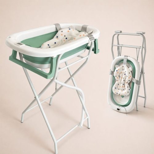Bañera bebé plegable ESENCIAL PREMIUM con termómetro + soporte + cojín reductor, verde | Detalle Principal