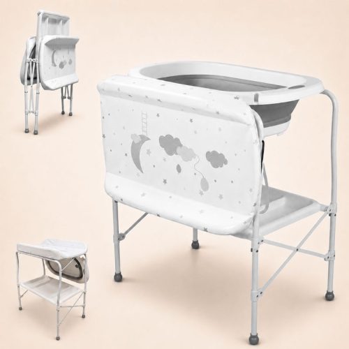 Bañera bebé plegable STANDAR con termómetro + soporte + cambiador, gris | Detalle Principal