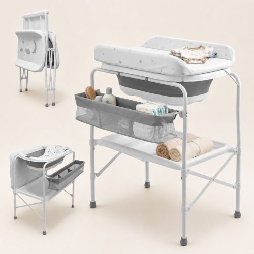 Bañera bebé plegable PRO con termómetro + soporte + cambiador + cesta almacenaje + cojín reductor, gris | Detalle Principal
