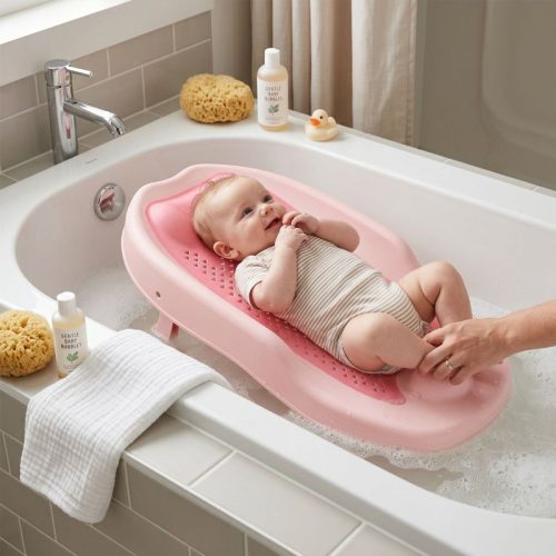 Hamaca de baño ergonómica, rosa | Detalle Uso Bebé