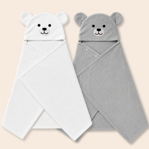 Juego de 2 toallas con capucha para bebé, blanco gris | Detalle Principal