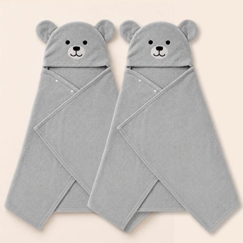 Juego de 2 toallas con capucha para bebé, gris | Detalle Principal