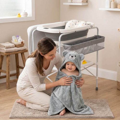 Juego de 2 toallas con capucha para bebé, gris | Detalle Uso Bebé