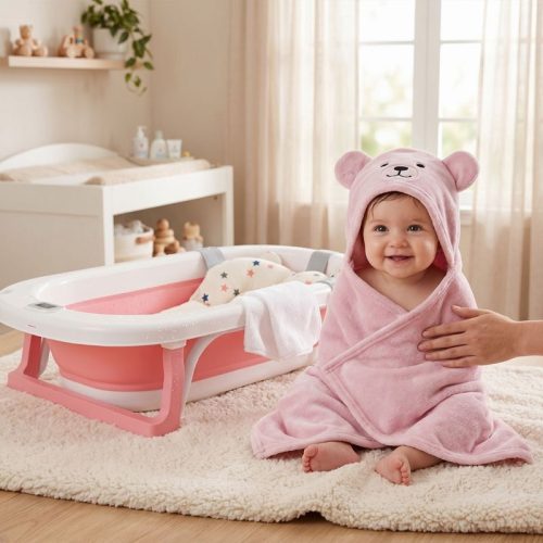 Juego de 2 toallas con capucha para bebé, rosa | Detalle Uso Bebé