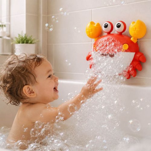 Juguete de baño cangrejo tira espuma con música | Detalle Uso de Bañera con bebé
