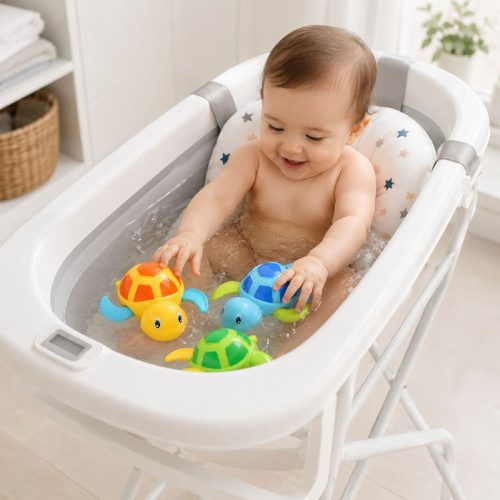 Juguete de baño tortugas de cuerda | Detalle Uso en Bañera