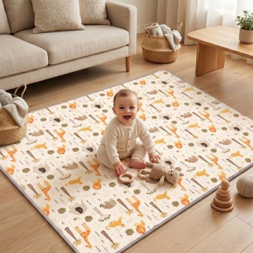 Alfombra para bebé plegable 200x150cm, reversible animales/hojas | Detalle Uso