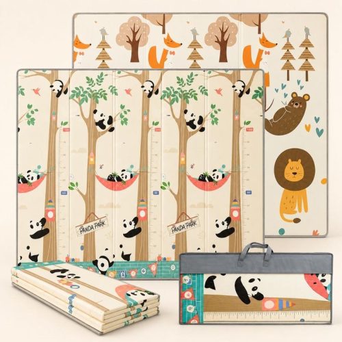 Alfombra para bebé plegable 200x180cm, reversible pandas/bosque | Detalle Principal