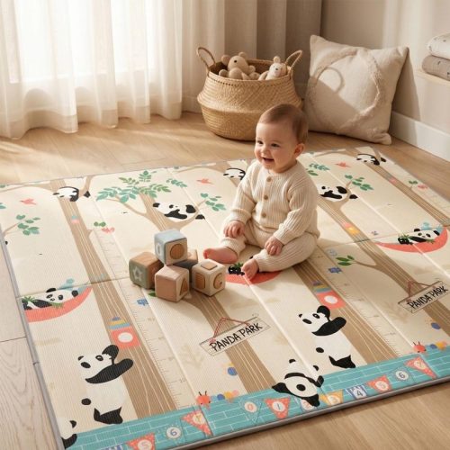 Alfombra para bebé plegable 200x180cm, reversible pandas/bosque | Detalle Uso