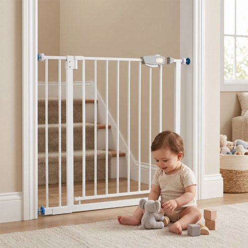 Extensión 10cm para valla de seguridad infantil y para mascotas | Detalle Uso con Bebé