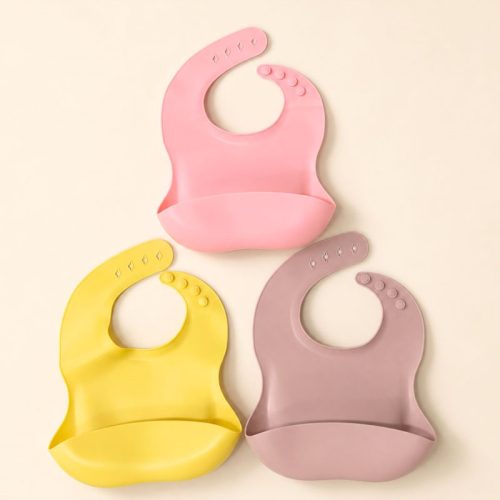 Pack de 3 baberos de silicona para bebé, colores rosa, fucsia y amarillo | Detalle Principal