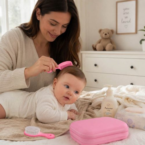 Kit de manicura, higiene y cuidado para el bebé, rosa | Detalle Uso Peine