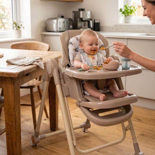 Trona evolutiva 3 en 1 para bebé: hamaca, silla y trona, marrón