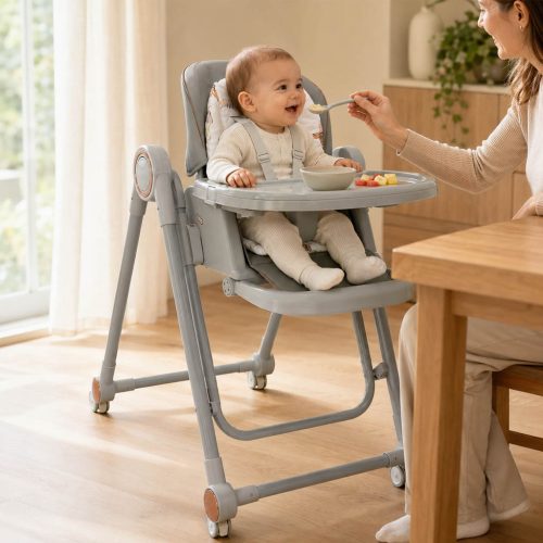 Trona evolutiva 3 en 1 para bebé: hamaca, silla y trona, gris